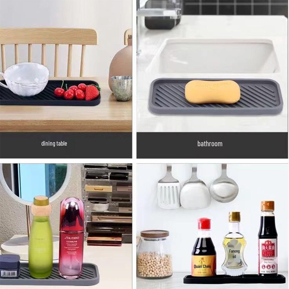 Prostokątna, antypoślizgowa silikonowa mata odpływowa do łazienki i tacka na mydło