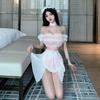 Cosplay Sexy Maid Clothes White White Pink Sheer Extreme Exposed Shoulder Ruffles Sexy Erotic Apron Halloween Costume Cute Ladies Photo Session Event