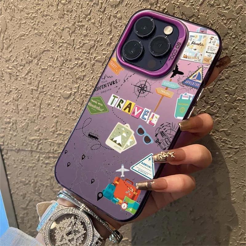Travel World Map Signpost Pattern Design Protective Cover for iPhone 17 16 15 14 13 12 11 16E Series Pro Max Plus