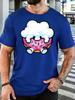 Cute Cartoon Hiding In Pink Donut Unisexs Front Print T Shirt Sweet Dessert Graphic Tee Casual Short Sleeve Top Food Lover Gift
