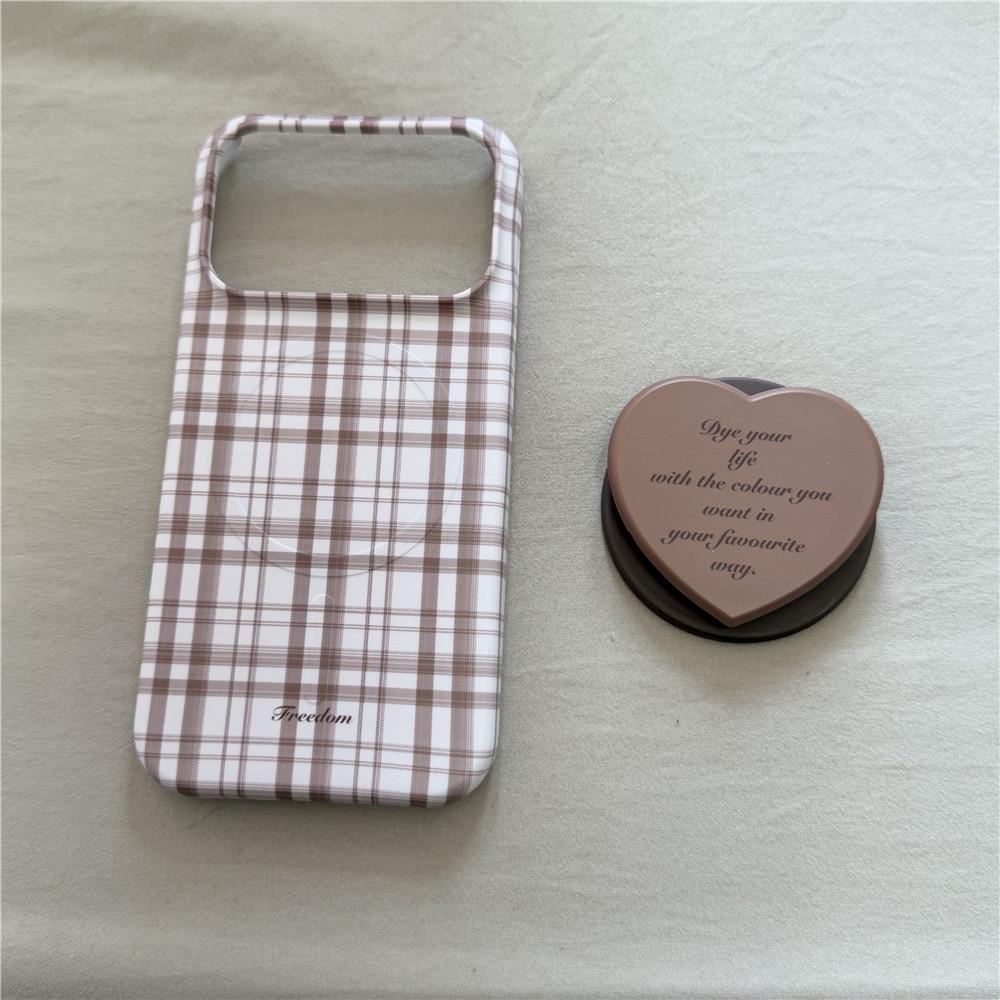 

INS Pink-Brown Plaid iPhone Case with Magnetic Suction for 15 Pro Max, 16 Pro Stand, and 17 Pro iPhone 16 Pro