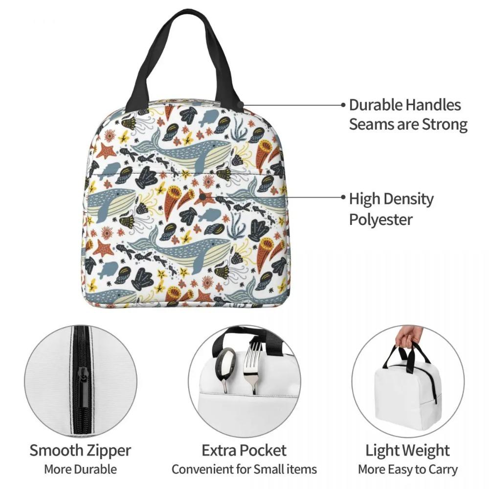 Blue Deep Sea Jellyfish Whale Insulated Lunch Bag for Women Office Cooler Thermal Food Box Tote Portable Lunch Boxes Container