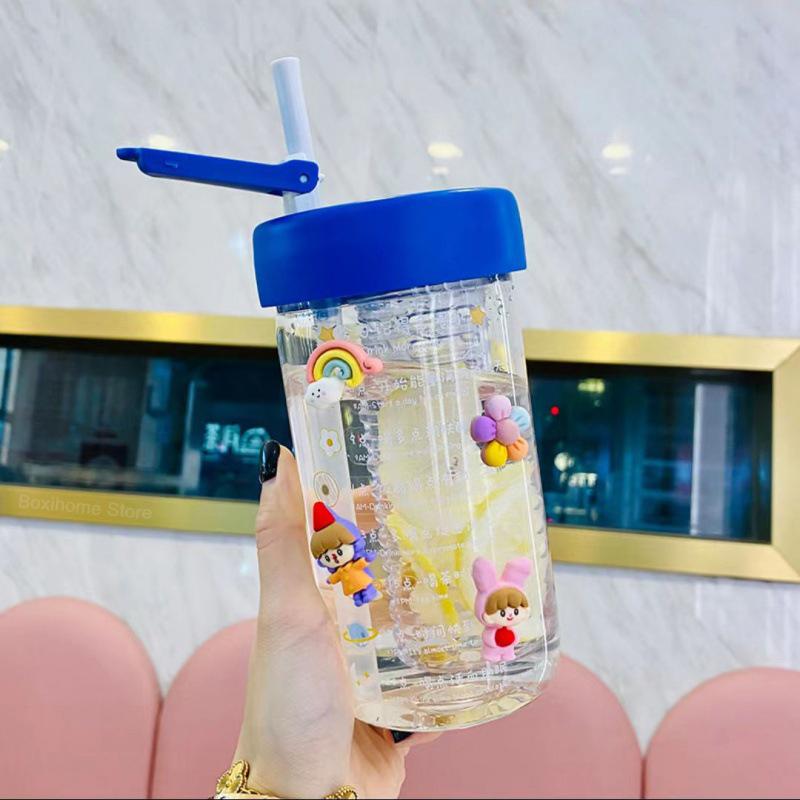 550 ML New Glass Water Bottles With Straw Tea Infuser Filter Clear Cute Flower Tea Water Separation Bottle For Girls School Cups