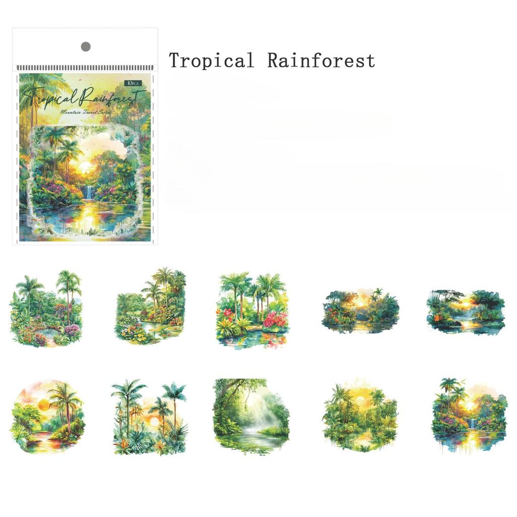 20 Stück Dekoration Retro-Landschaft Hintergrund Berg Hintergrund Scrapbooking PET-Aufkleber Reise Schreibwaren Aufkleber