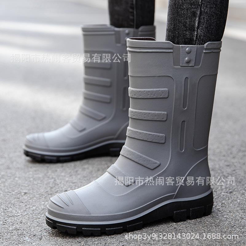 Jundeng medium tube British men's rain boots outdoor trend foot cover men's waterproof boots cowboy medium tube boots travel replacement rubber shoes