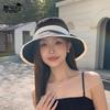 Summer face covering sun protection hat children two-color bow big brim bucket hat premium outdoor sun hat