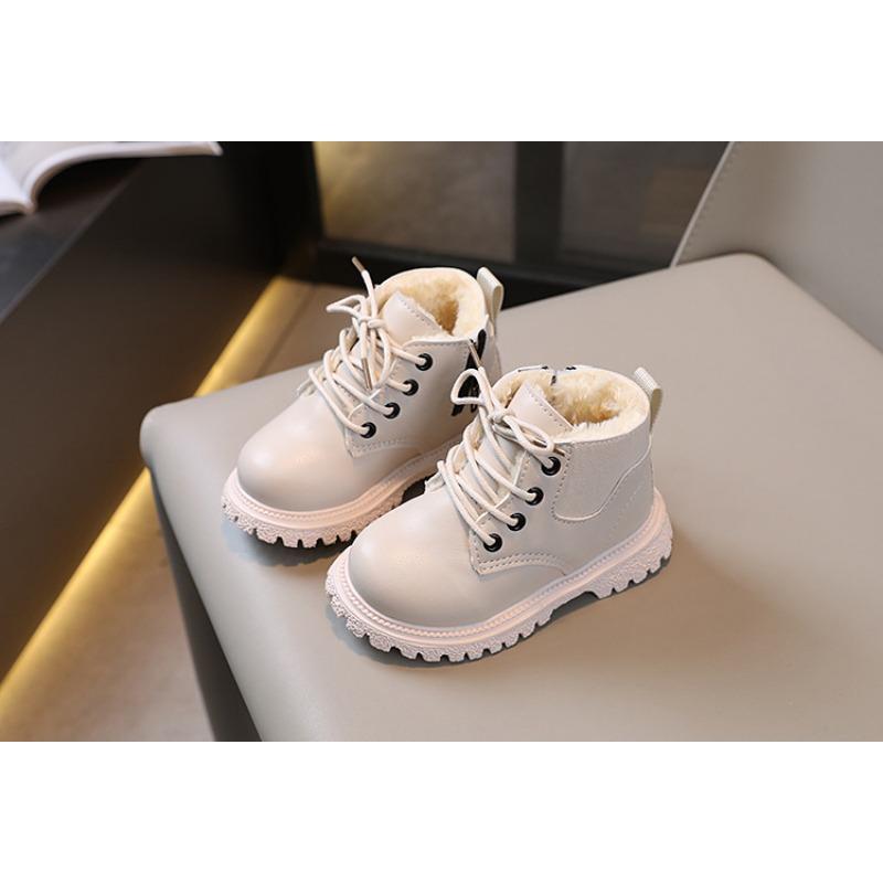 Fashion retro autumn and winter new children's velvet British short boots boys side zipper leather boots girls snow boots