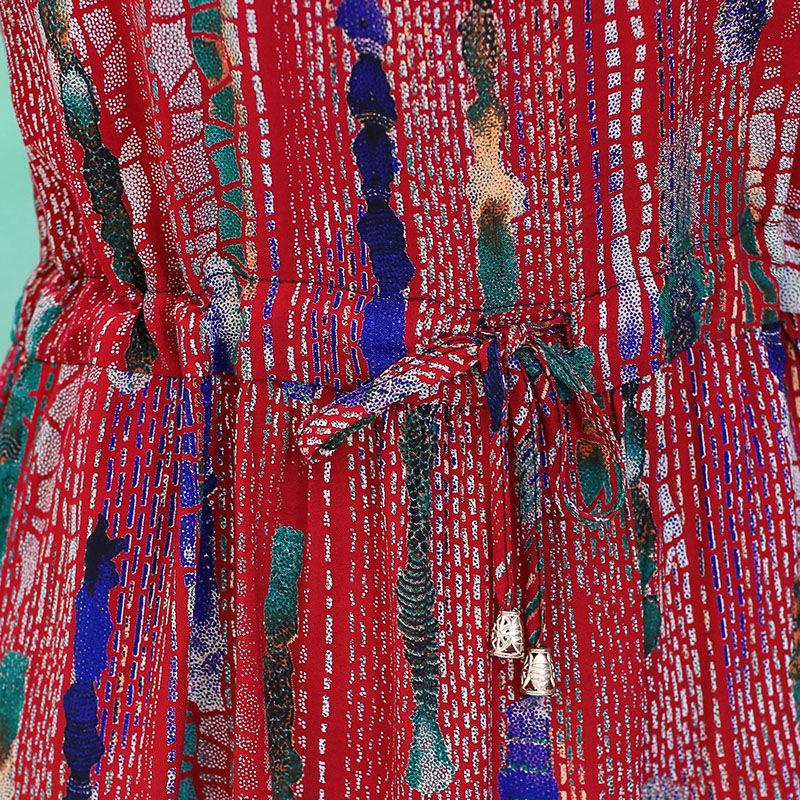 Middle Aged and Elderly Women's Dress Summer Dress Knee Length Short Sleeved Round Neck with Oversized Cotton Silk Long Skirt