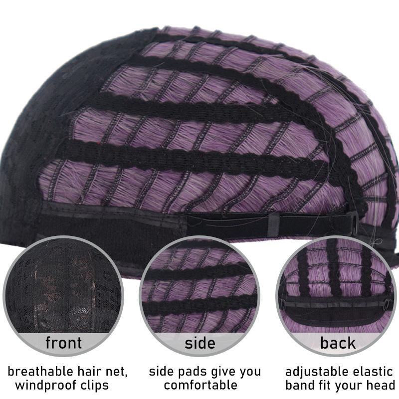 MERISIHAIR Women Grey Purple Short Bob Wig with Bangs Shoulder Length Gradient Black Purple Synthetic Fiber Wig for Women