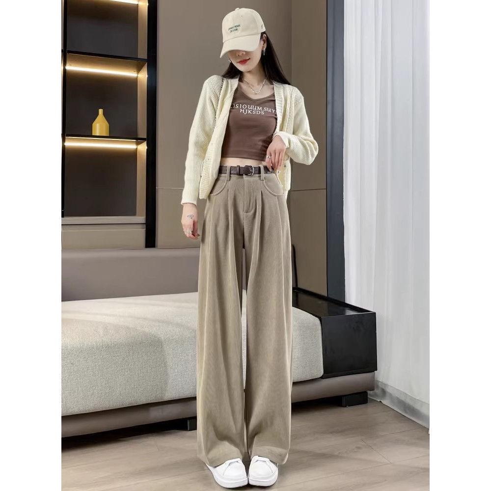 Meilard Women's High-Waisted Wide-Leg Corduroy Pants - Spring/Fall Style, Slimming, Loose Fit.