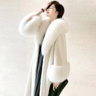 Imitation Mink Coat Women's Medium and Long Autumn and Winter Imitation Mink Fleece Fur High-end Large Fur Collar Coat New Large Size