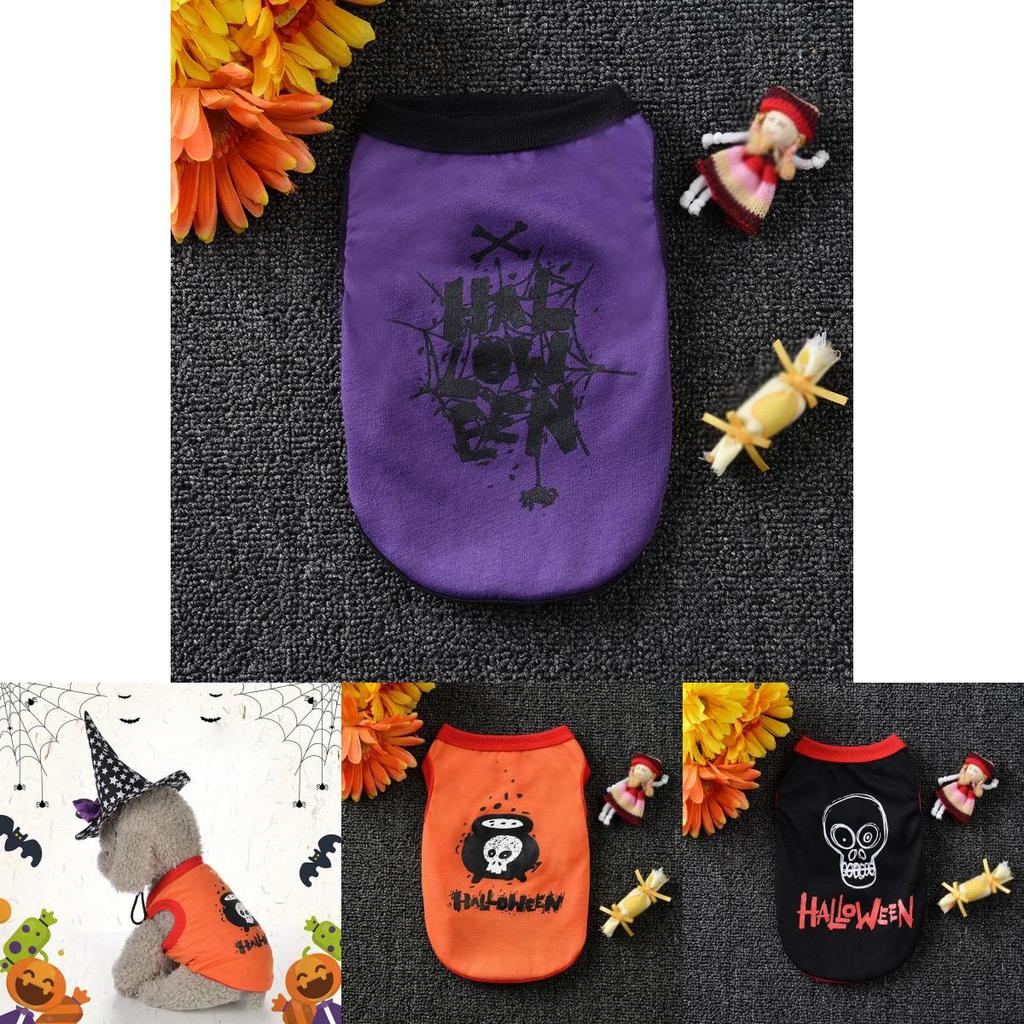 Pet Dog Halloween Skull Printed Cotton Vest Shirt Stylish Puppy Cat Clothes Apparel