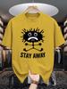 Unisex White Tee Funny Splash Monster Stay Away Letter Graphic Print Crew Neck Short Sleeve Summer Casual Male Cotton Street Top