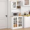 Freestanding Kitchen Cupboard, Storage Cabinet with Doors and Adjustable Shelves, Counter Top, Grid Glass Doors, 80L x 37W x 183H cm - White