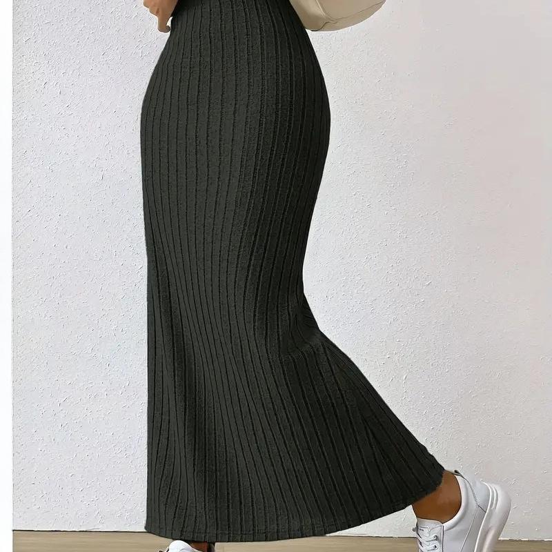 

Юбка Осень Зима Боковая Утягивающая Разрез Европейский Американский Трикотаж Женская Одежда Облегающая Длинная Юбка L чёрный