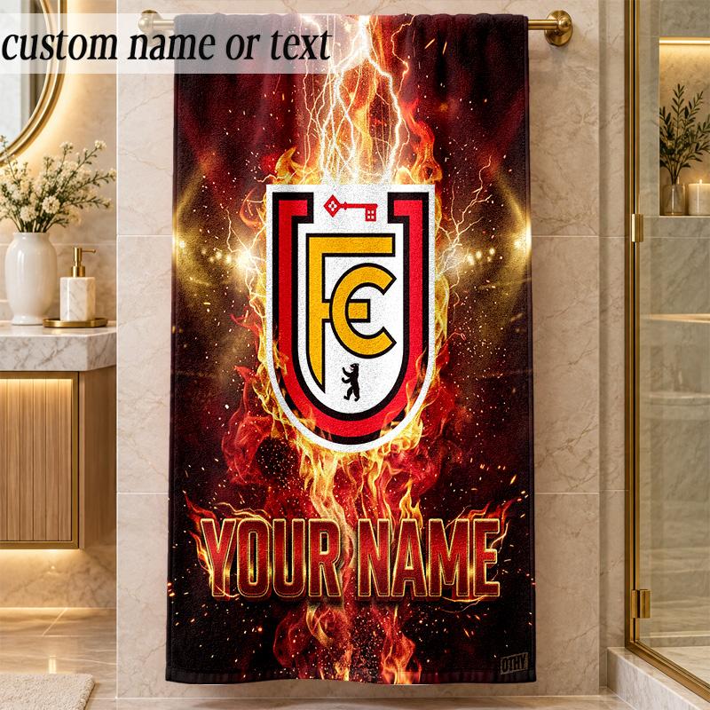 Strandtuch Union Berlin FC Benutzerdefinierter Name Text Personalisierbares Weiches Handtuch für Strand Pool Innenbereich Heimdekoration Geschenk