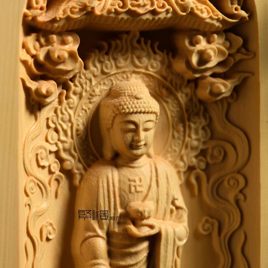 Sankai Buddha Sankai Buddha Statue Wood Carving Figurine Kannon Statue Amitabha Nyorai Seishi Bodhisattva Amitabha Nyorai Kannon Bodhisattva Mini