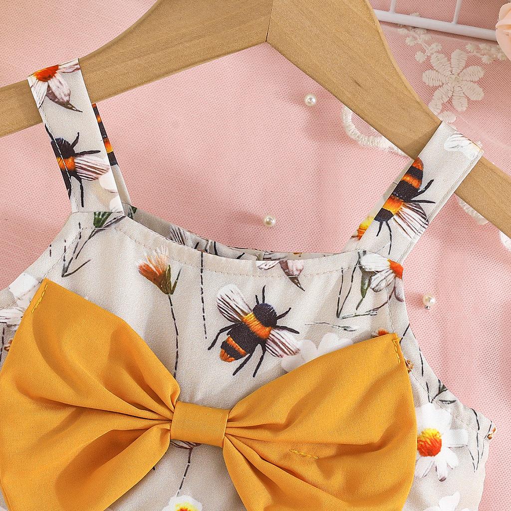 Mädchen Mode Set 2025 Sommer Kinder Lässig Niedlich Blume Große Schleife Neckholder Top + Einfarbige Shorts Set