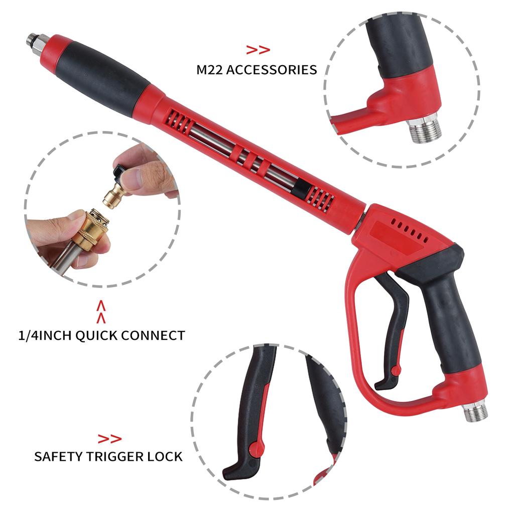 Pressure Washer Gun 5000 PSI Powerful Washing Gun 40inch Length 14inch Quick Connect with M22