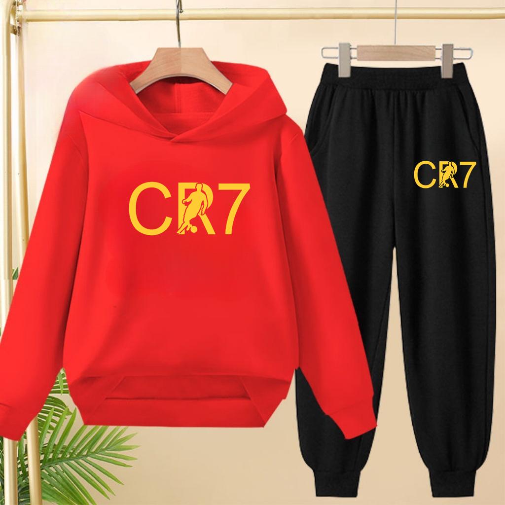 Kids Fashion CR7 Hoodie Boy Girl Toddler Pullover 3-12 Years Football Letters Clothing Casual Top+Pants 2P Brand Coat Sports Set