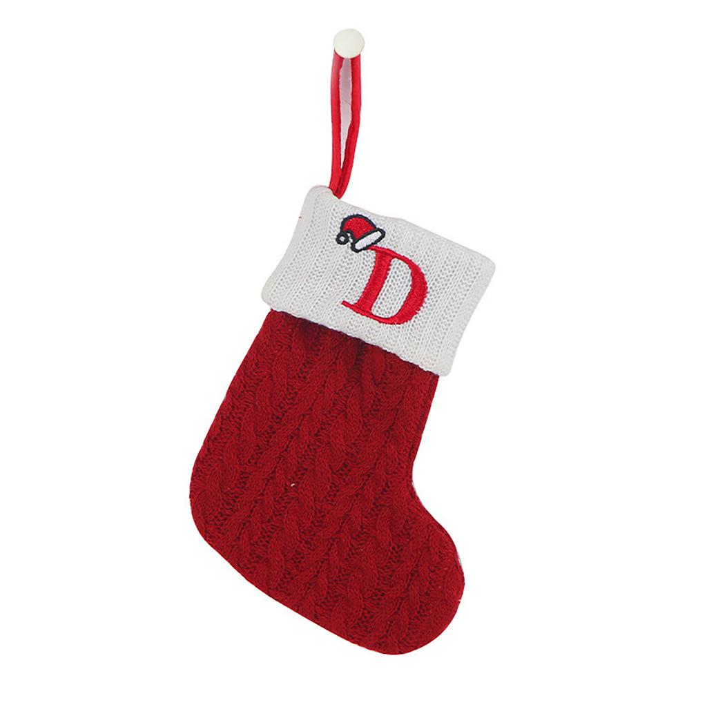 Initials Xmas Stocking Holiday Season Letter Present Premium Knitted Exquisitely Embroidered Stocking Present Bag For Christmas