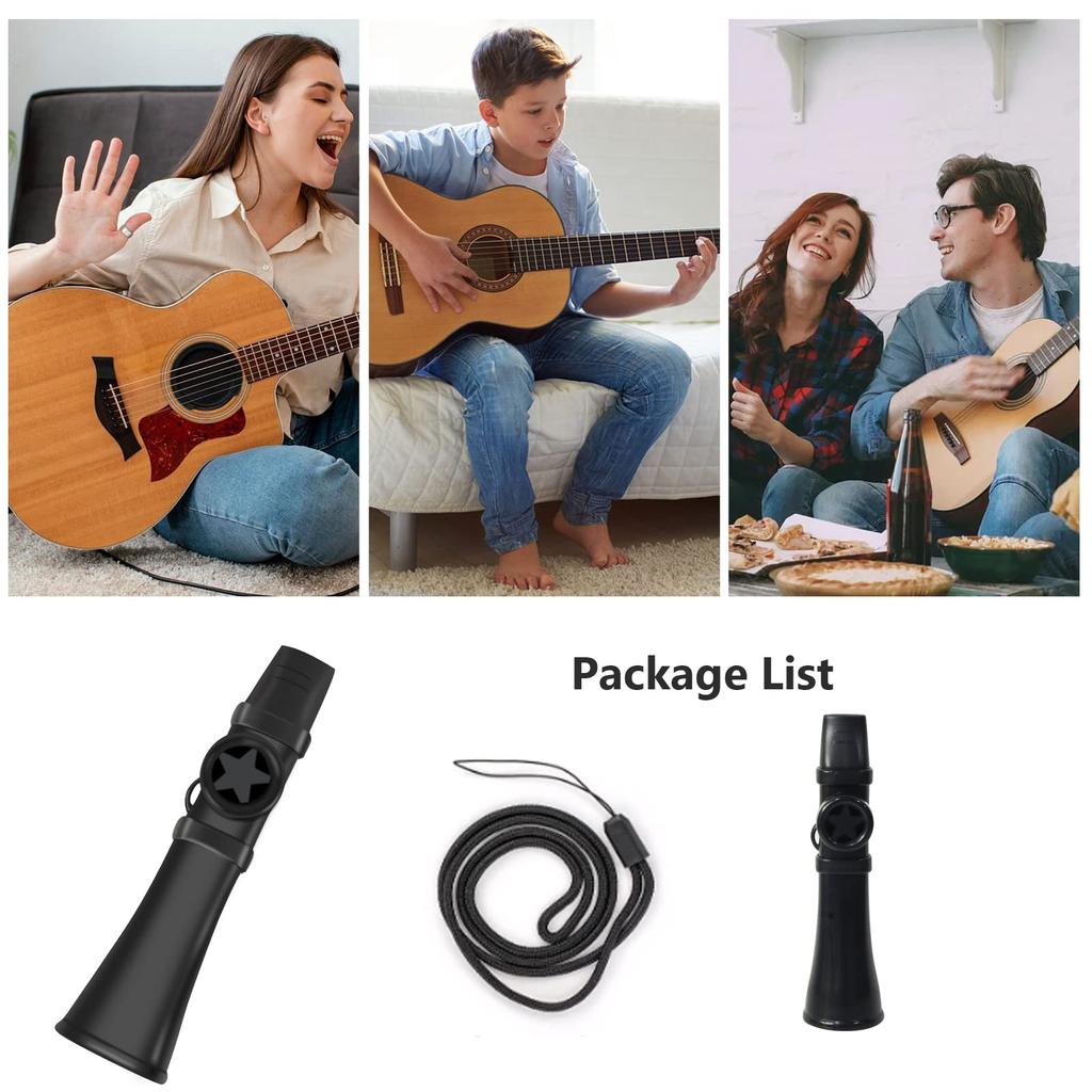 Gosizos Upgraded Kazoo No Membrane Needed, Easy Instrument for Guitar Ukulele Piano, Patented Design, Clear Sound, Unique Gift for All Ages, Black