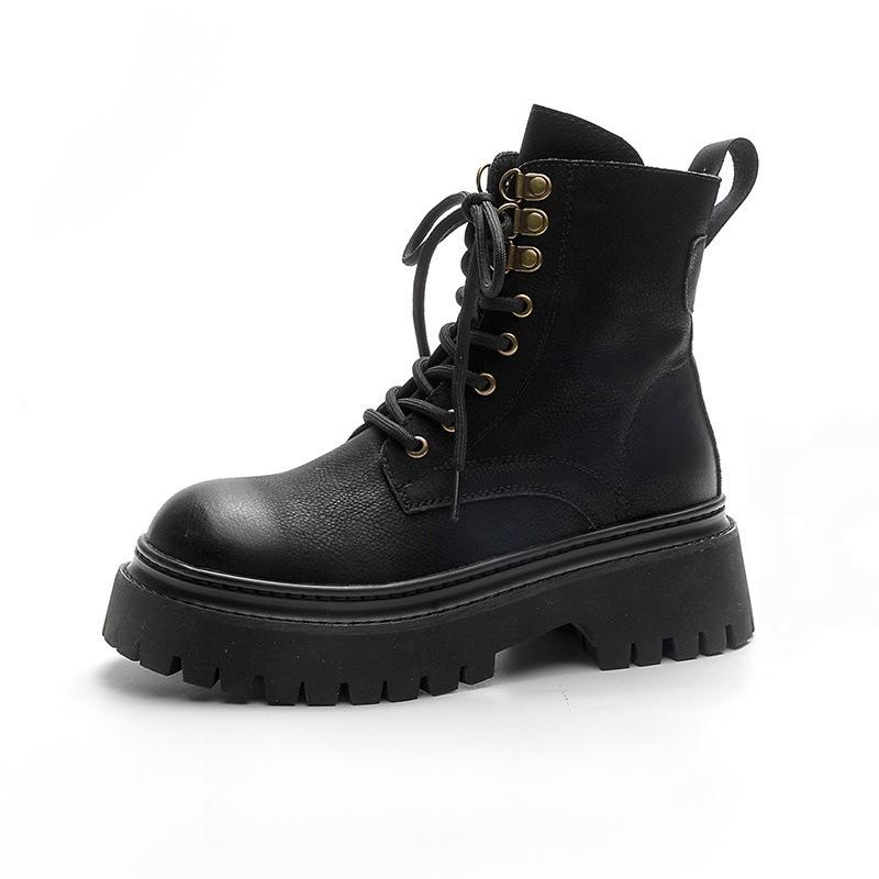 Martin boots women's 2025 spring and autumn new British style matte explosive short boots thick-soled inner height increase retro locomotive boots