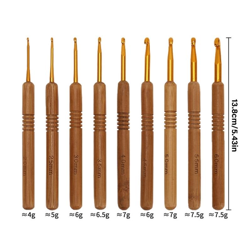 9Pcs Crochet Hook Set Knitting Needle Crochet Craft Yarns Weaving Crochet Needle with Ergonomic Handle & Aluminum Tip