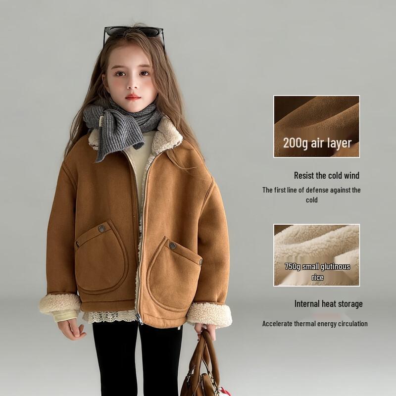 Girl's Faux Suede Fleece Lined Winter Coat