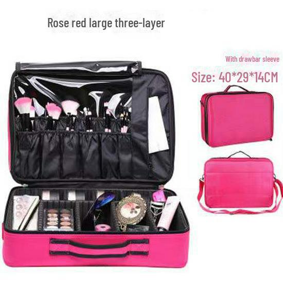 Three-Layer Waterproof Makeup Artist Travel Case: Portable Cosmetic Storage Bag