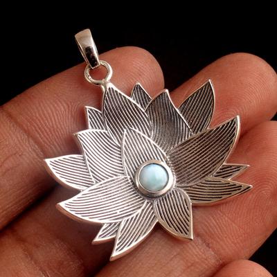 Larimar Maansteen Lotus Hanger Solid 925 Sterling Zilveren Fijne Sieraden Dameshanger