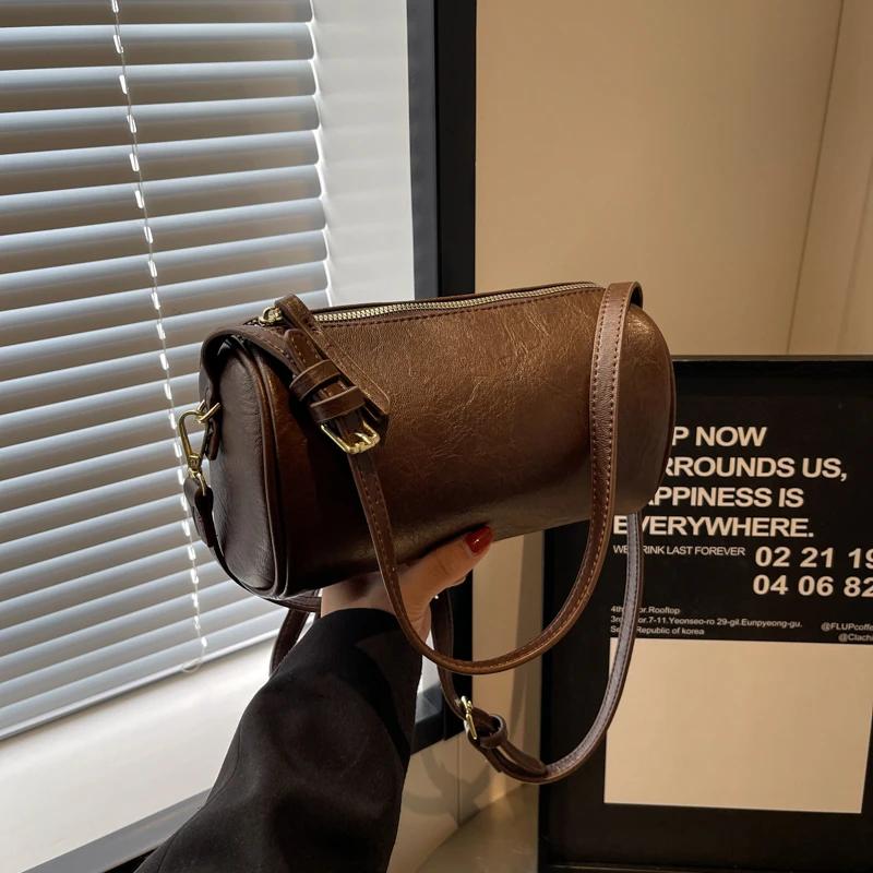 Monochromatic Women'S Crossbody Bags Soft Interior Compartment Boston Type Pu Bags Casual High Quality Premium