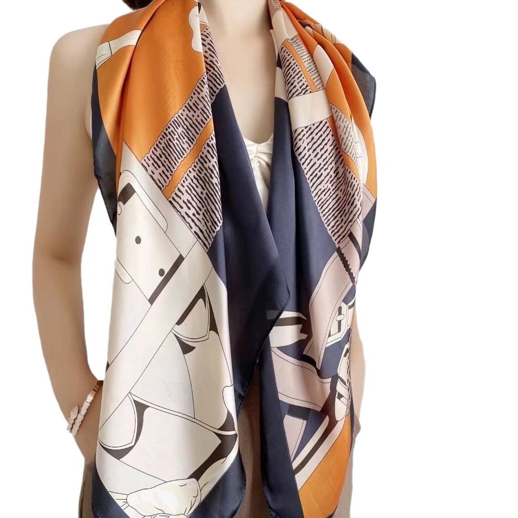 Chinese Style Satin 90Cm Large Square Scarf, Simple Simulation Silk Scarf, Scarf Shawl Small Scarf