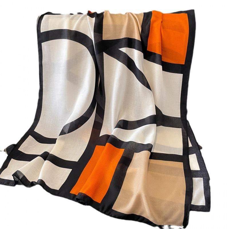 Cienki jedwabny szal bawełniany lniany szal dla kobiet na jesień i zimę styl koreański wszechstronny długi szal na lato ochrona przed słońcem szal