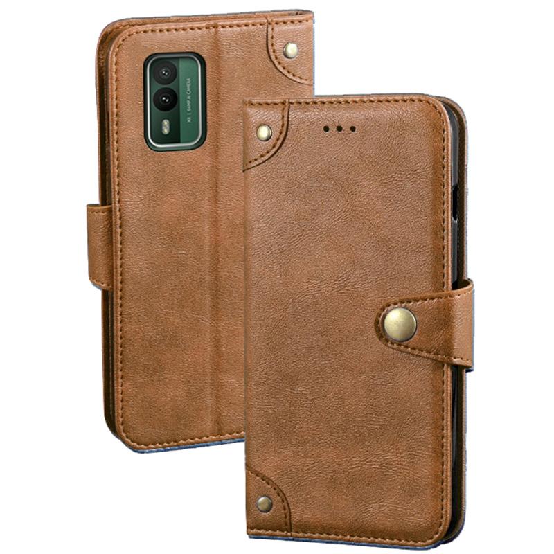

IDEWEI For Nokia XR21 Shockproof Phone Case Anti-Scratch Wallet PU Leather Phone Cover Brown