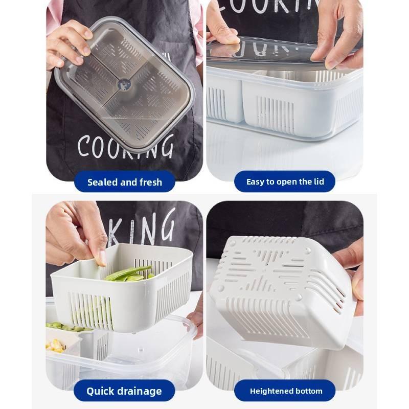 Multicompartment Plastic Food Organizer With Leakproof Seal For Refrigerator And Freezer Use