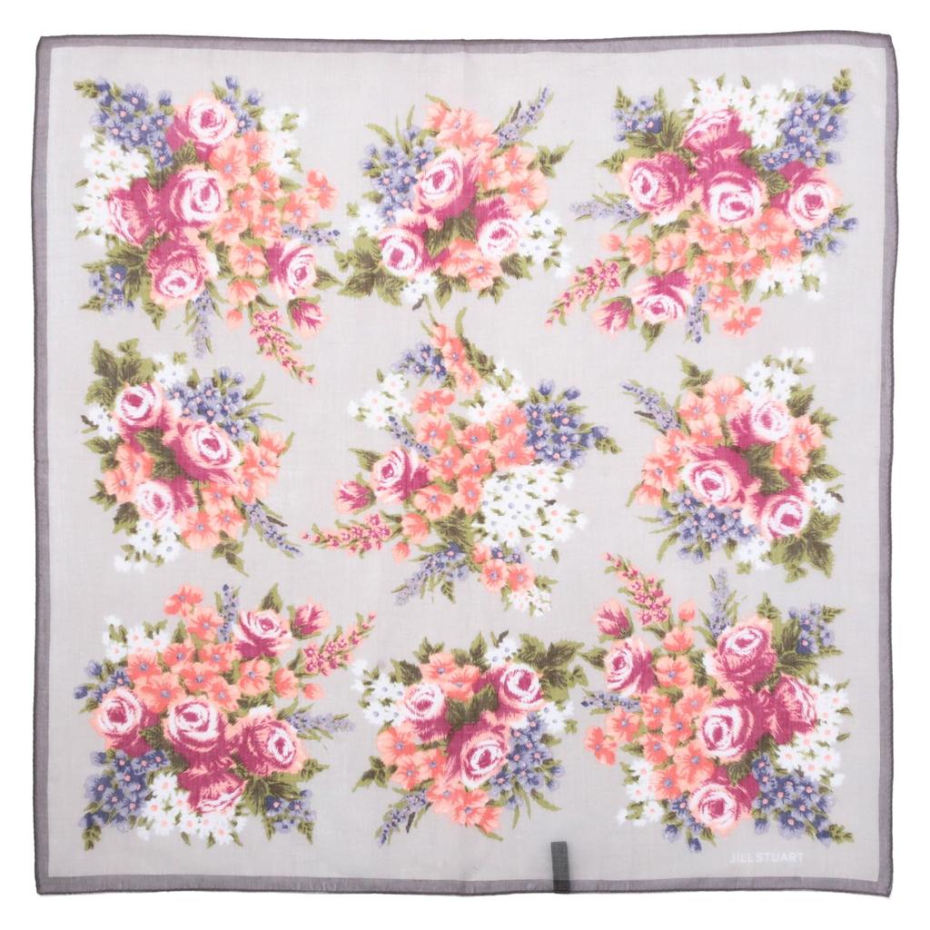 JILL STUART Old Flower Cotton Scarf 50105501, Women's, Machine Washable, Sun Protection, Gray [D], Approx. 64cm W X 64cm H