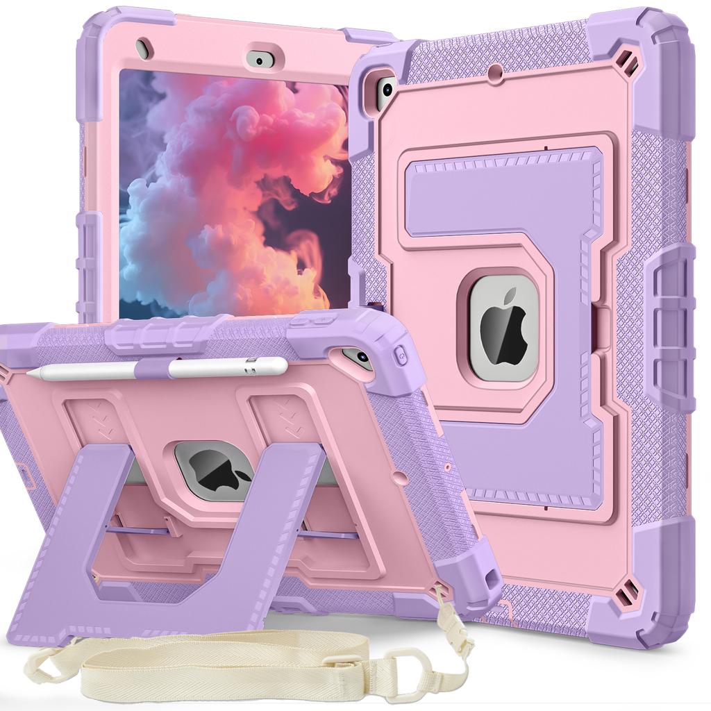 For iPad 10.2 (2021)/(2019)/(2020) Case with Kickstand Strap Anti Drop PC + Silicone Tablet Cover
