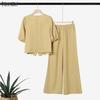 ZANZEA Damen Kurzarmbluse und Lange Hosen Sommer Zweiteilige Anzug Sets