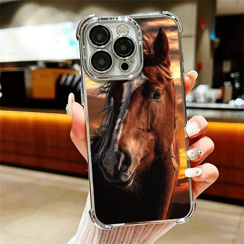 Ferghana Horse Animal Plating Phone Case For Iphone 16 17 Pro Max Air 16E 14 15 Plus 12 13 Mini Anti-Fall Airabag Cover