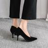 Commuter high heels Internet celebrity stiletto interview air black suede work shoes 2025 summer and autumn new fashion pointed