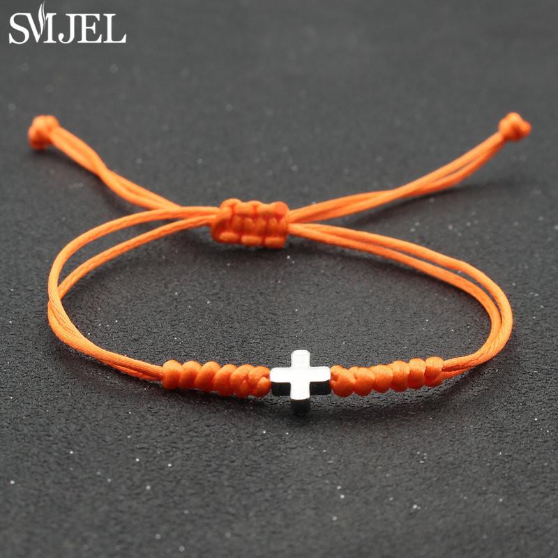 Vintage Tiny Cross Charm Handmade Adjustable Braided Bracelet for Women Lucky Black Red Rope Chain Bracelets New Year Gifts