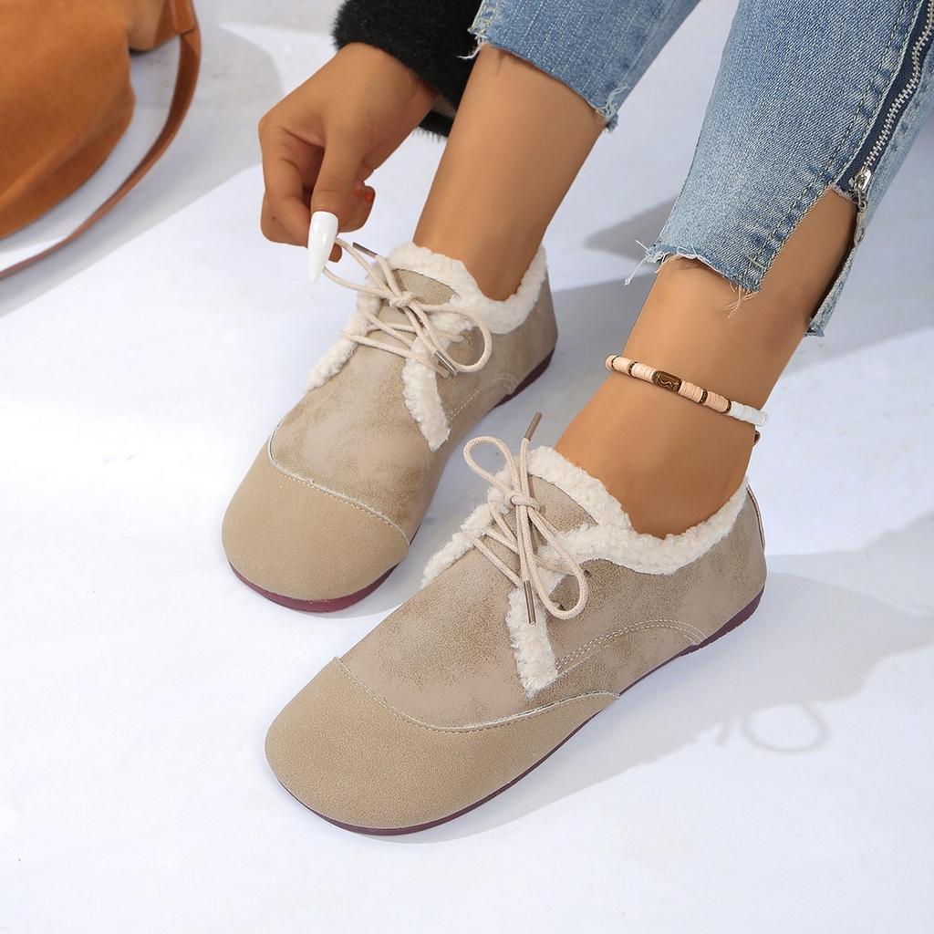 Fashion Women Casual Flats Shoes Lightweight Plush Cotton Warm Loafers Winter 2024 New Trend Lace Up Running Sneakers Zapatos De Mujer