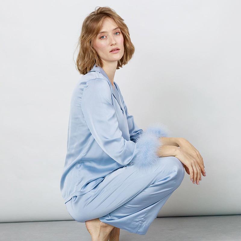 Dámský jarní pyžamový set Jednobarevné dlouhé kalhoty Noční prádlo PJS Lady noční košile