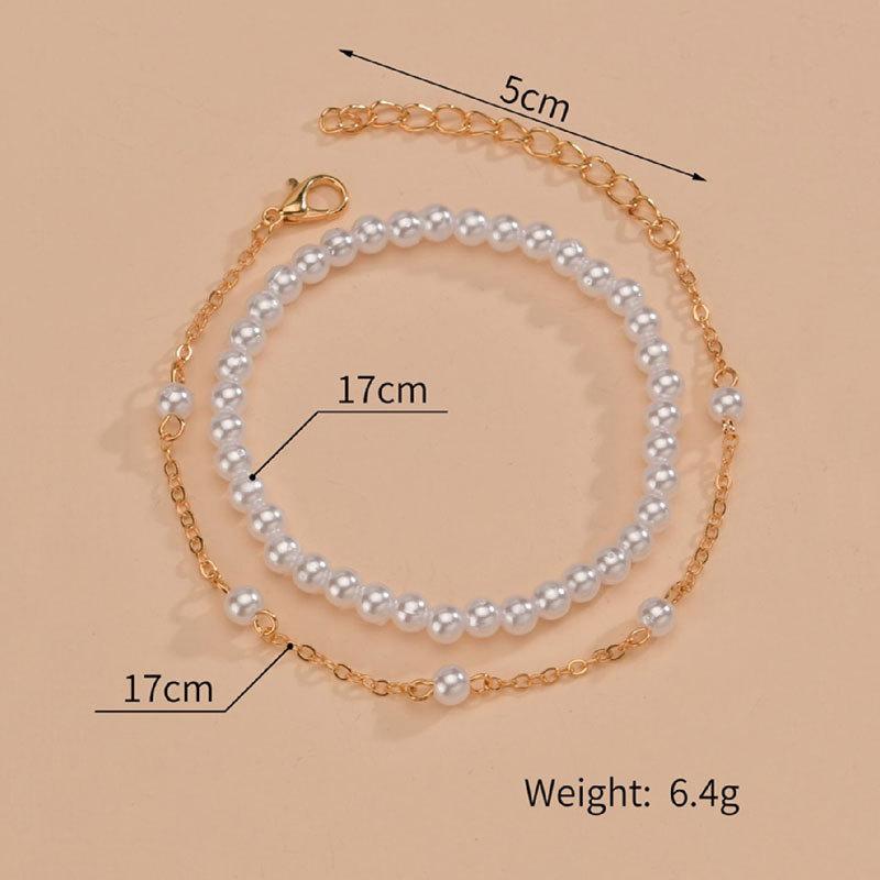 Heiß verkaufendes Imitationsperlenarmband zweiteiliges Set Damen 4mm künstliche Perlenkettenarmband Schmuck