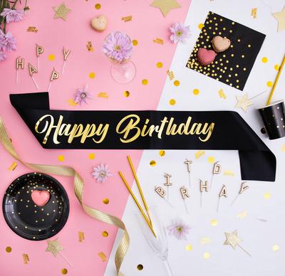 Birthday Sash Happy Birthday Black Gold 160Cm