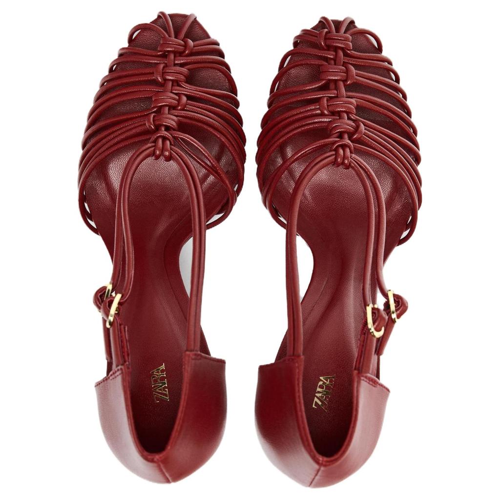 Zara Pu Fashionable Elegant Simple High Heel Pointed Toe Ankle Strap Sandals Women Sandals Red 11319510-38