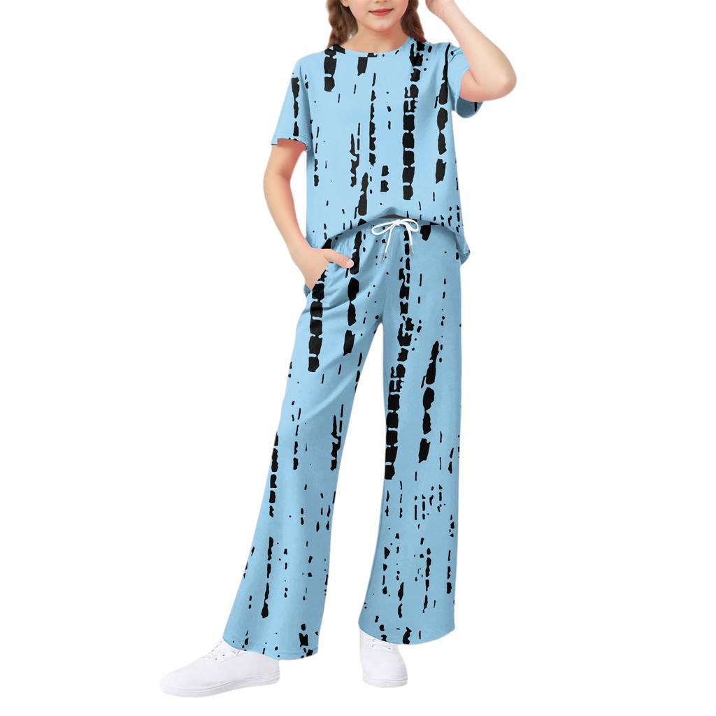 Girls' 2-Piece Set - Short Sleeve Tee & Wide Leg Pants