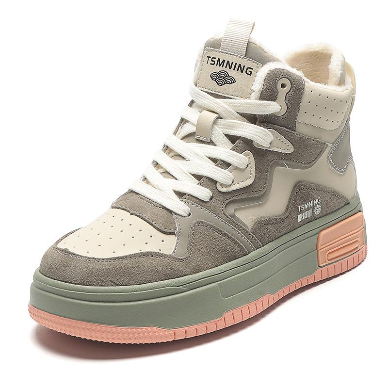 

Women s sports shoes autumn and winter thick soled color blocked board shoes new addition velvet casual shoes 40