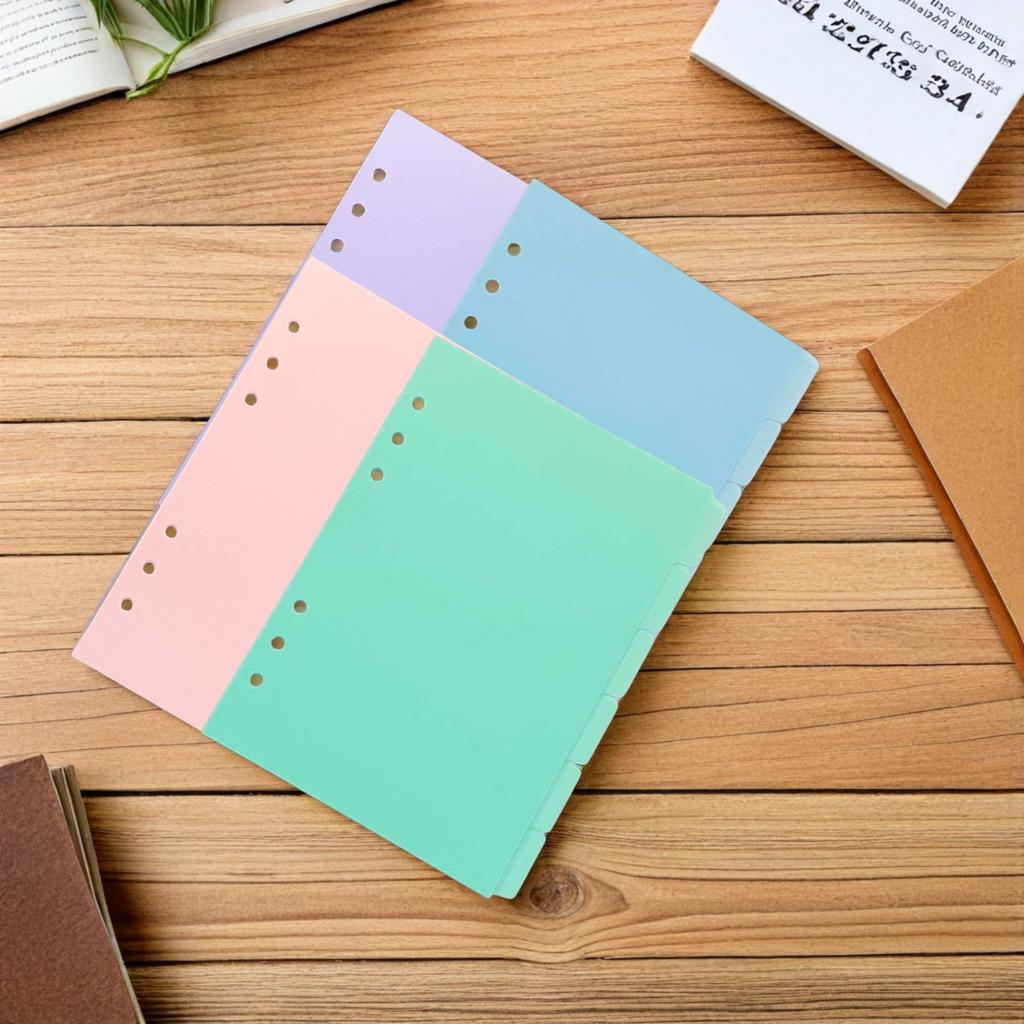 4Sets A5 Ring Binder Index Dividers PP Material Colorful Page Tabs Writable Replacement Dividers for Filing Systems Notebook